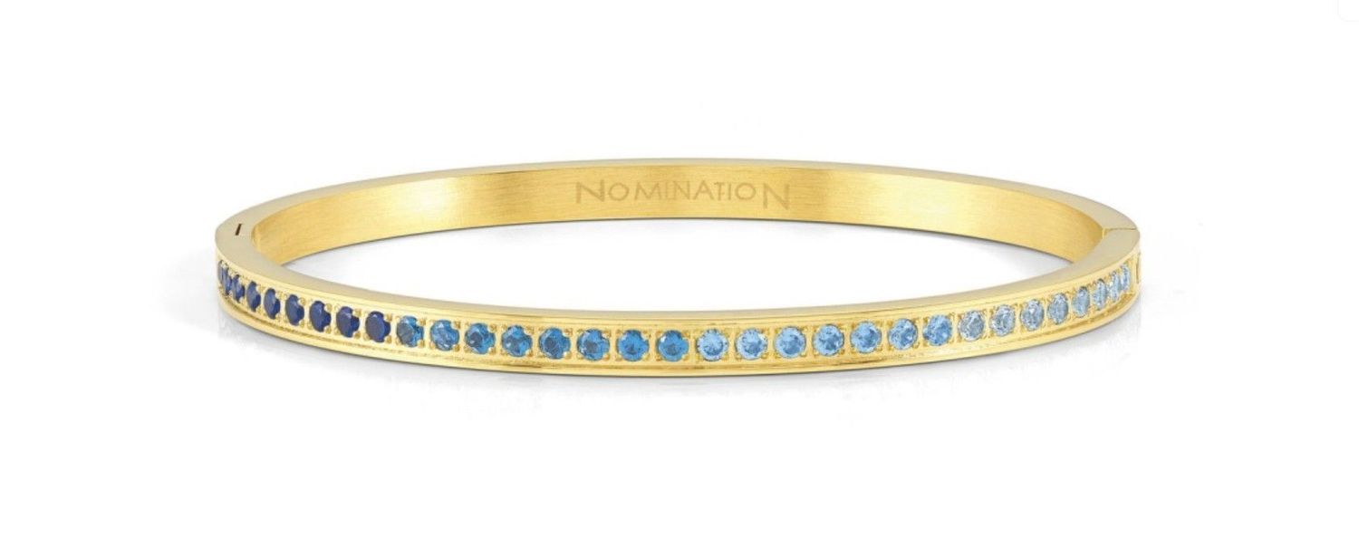 Bransoletka Nomination Pretty Bangle 029506 022 – Niebieskie Cyrkonie, Złota Stal PVD.jpg